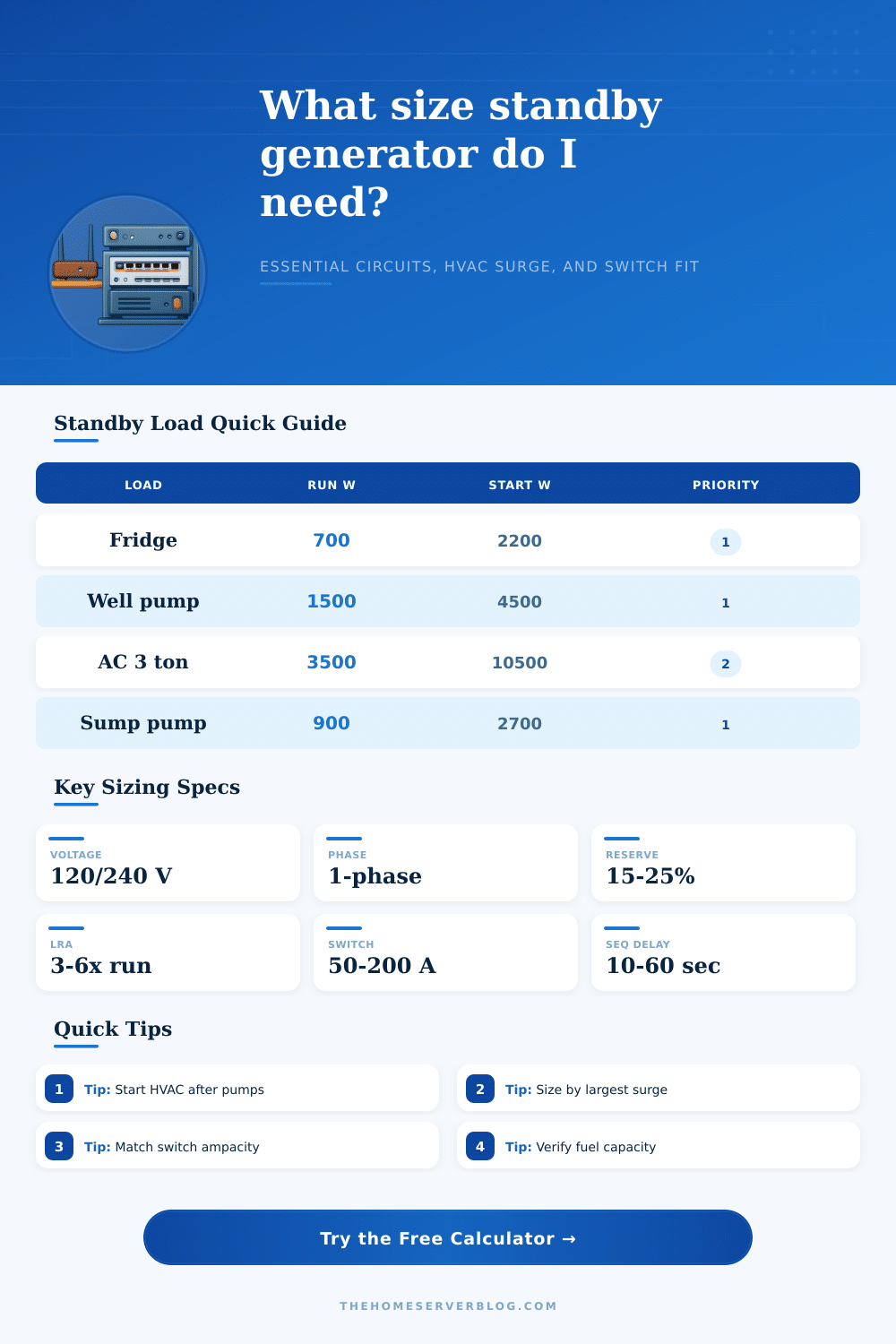 Home Standby Generator Sizing Calculator